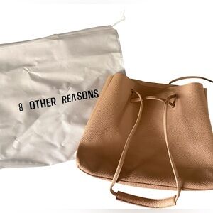 8 Other Reasons Elegant Pebbled Leather Drawstring Cream Tan Tote Bag